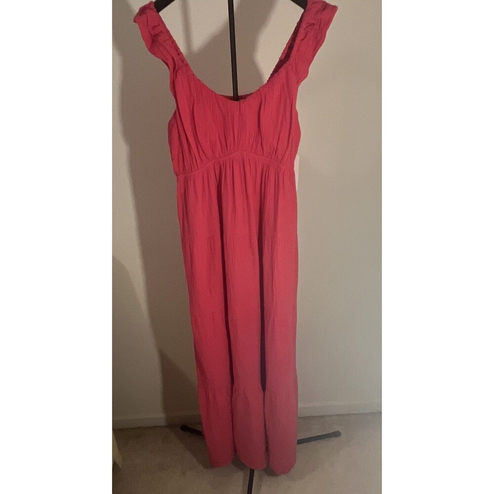 City Blues Red Solid Lightweight Square Neck Ruffle Maxi Dress Womens XL